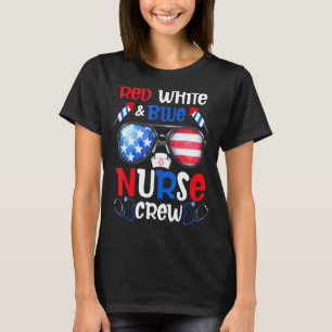 Usa Patriotic American Flag Glasses Nurse Crew T-Shirt