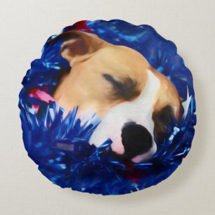 USA Patriotic Dog American Pit Bull Terrier Rundes Kissen