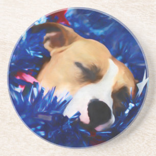 USA Patriotic Dog American Pit Bull Terrier Sandstein Untersetzer