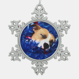 USA Patriotic Dog American Pit Bull Terrier Schneeflocken Zinn-Ornament