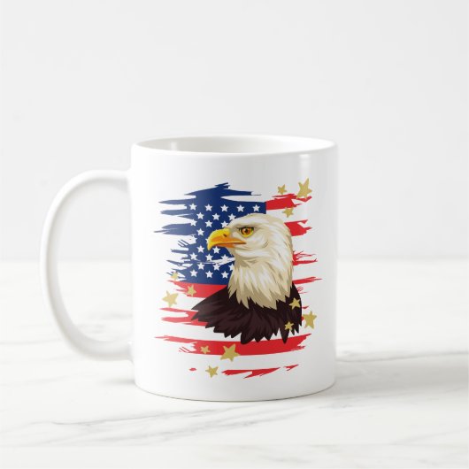 USA Patriotic Eagle, Flag and Stars Keramik Tasse (Links)