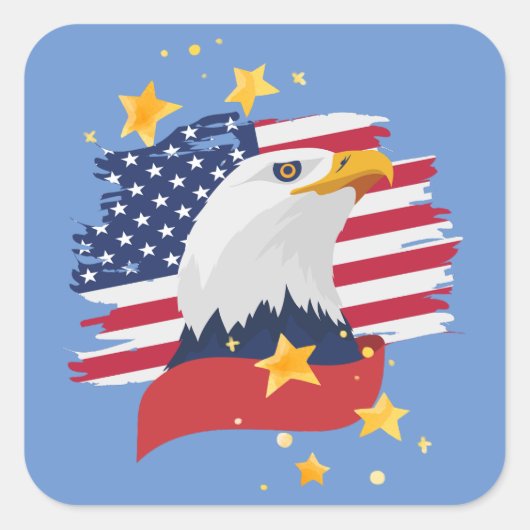 USA Patriotic Eagle Flag Stars Blue Quadratischer Aufkleber (Vorderseite)