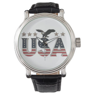 USA Patriotic Eagle + Stars Flag Design for Pride Armbanduhr