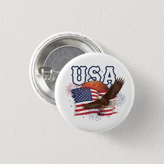 USA Patriotic Eagle with Mars Red Planet Design Button (Vorne & Hinten)