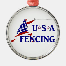 USA Patriotic Fencing En Garde Sports Silbernes Ornament