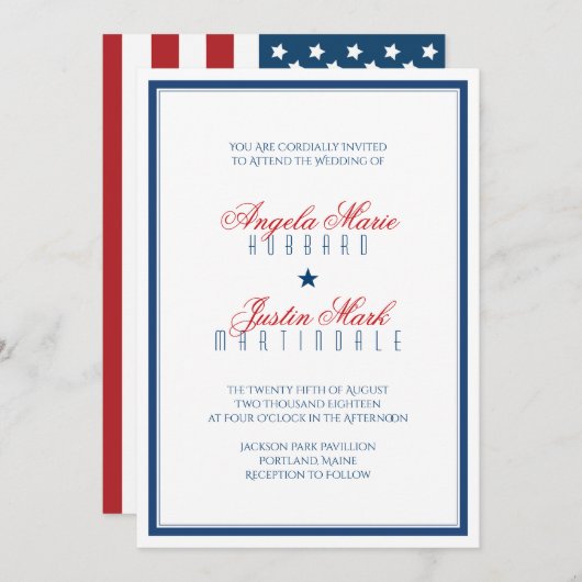 USA Patriotic Flag Wedding Einladung (Vorne/Hinten)