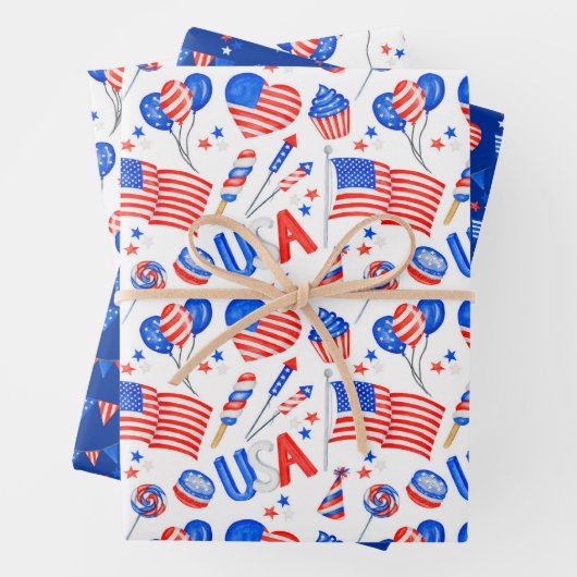 USA Patriotic Flag Wrapping Paper Set 3 Geschenkpapier Set (Beispiel)