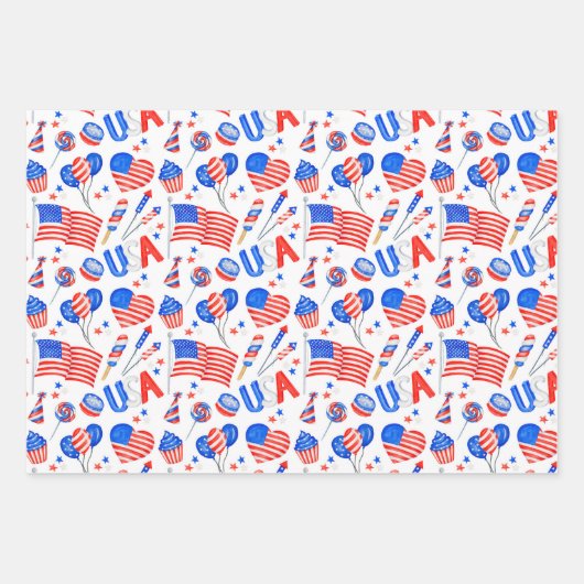 USA Patriotic Flag Wrapping Paper Set 3 Geschenkpapier Set (Vorderseite)