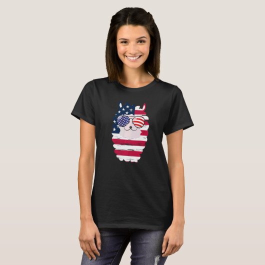 USA Patriotic Llama US Flag Brille 4. Juli Alpa T-Shirt (Vorne ganz)