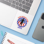 USA Patriotic MARATHON / RELAU RUN Aufkleber (Laptop mit iPhone)