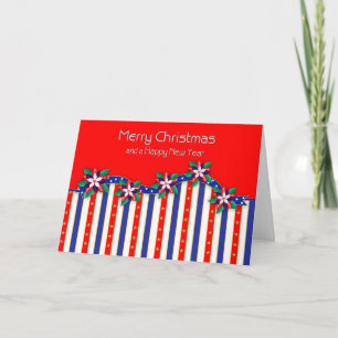 USA Patriotic Military Christmas Poinsettias Karte