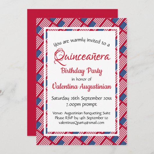 USA Patriotic Quinceañera Geburtstag Personalisier Einladung (Vorne/Hinten)