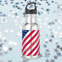 USA Patriotic Red Blue Stars Stripes Water Flasche