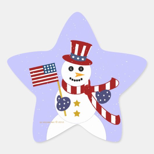 USA Patriotic Snowman mit Flag Star Stickers (Vorderseite)