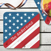 USA Patriotic Stars Streifen Flaggenname Rustikale Rechteckiger Pappuntersetzer