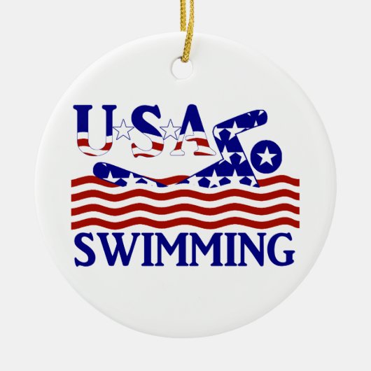 USA Patriotic Swimming Sports Keramik Ornament (Vorne)