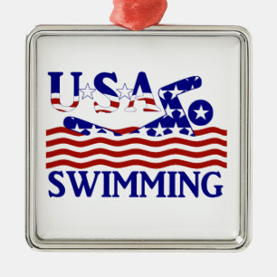 USA Patriotic Swimming Sports Ornament Aus Metall