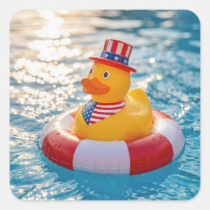 USA Patriotische gelbe Gummiente im Pool Quadratischer Aufkleber