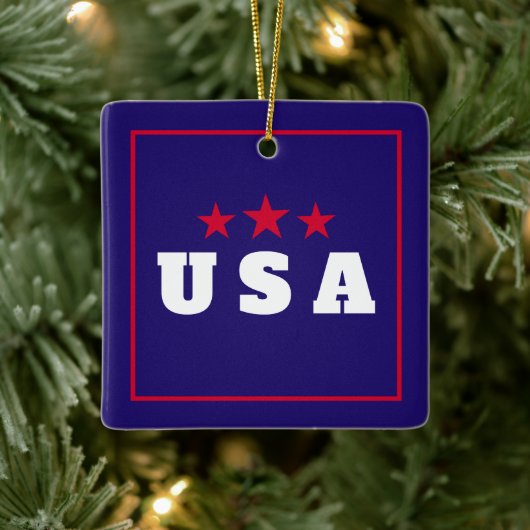 USA Patriotische Weihnachtsbaumdekor Keramikornament (Baum)