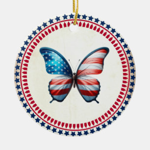 USA/patriotischer 4. Juli Schmetterling Keramik Ornament
