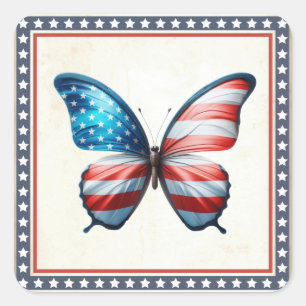 USA/patriotischer 4. Juli Schmetterling Quadratischer Aufkleber