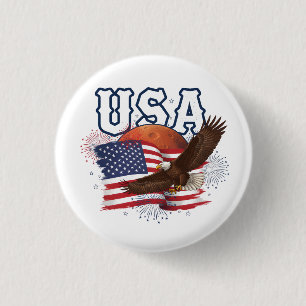 USA Patriotischer Adler mit Mars Roter Planet Desi Button