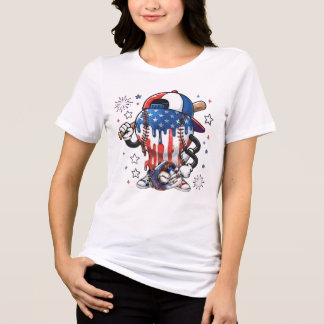 USA Patriotischer Baseball-Maskottchen-Drip Tri-Blend Shirt