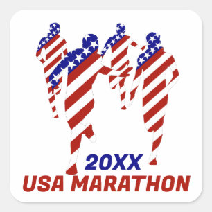 USA Patriotischer MARATHON / STAFFELLAUF Quadratischer Aufkleber