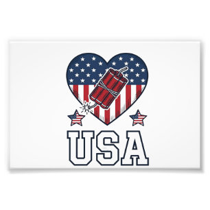 USA Patriotisches Feuerwerk Herz Vintage Vektor-Sh Fotodruck