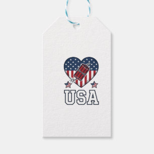 USA Patriotisches Feuerwerk Herz Vintage Vektor-Sh Geschenkanhänger
