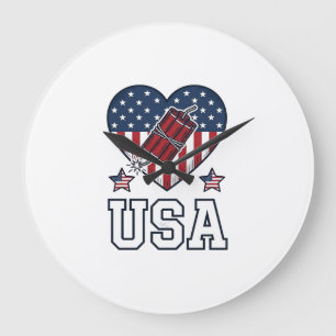 USA Patriotisches Feuerwerk Herz Vintage Vektor-Sh Große Wanduhr