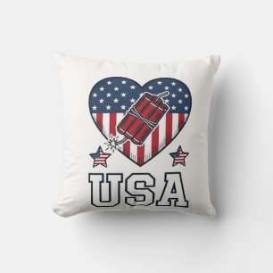 USA Patriotisches Feuerwerk Herz Vintage Vektor-Sh Kissen