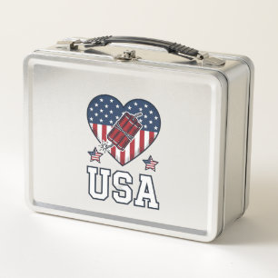 USA Patriotisches Feuerwerk Herz Vintage Vektor-Sh Metall Brotdose
