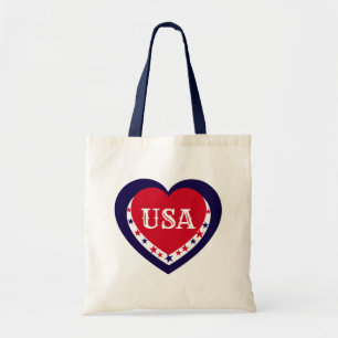 USA Patriotisches Rot Weiß Blau Herz Festiv 4. Jul Tragetasche