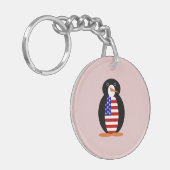 USA Pinguin — American Pinguin — Rosa Hintergrund Schlüsselanhänger (Vorderseite links)