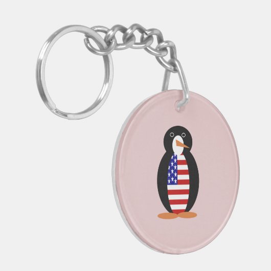 USA Pinguin — American Pinguin — Rosa Hintergrund Schlüsselanhänger (Vorderseite links)
