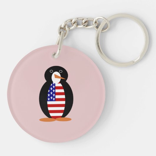 USA Pinguin — American Pinguin — Rosa Hintergrund Schlüsselanhänger (Rückseite)