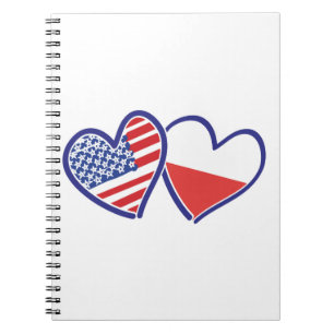 USA Poland Flag Hearts Notizblock