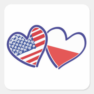 USA-POLEN-FLAG-HEARTS QUADRATISCHER AUFKLEBER