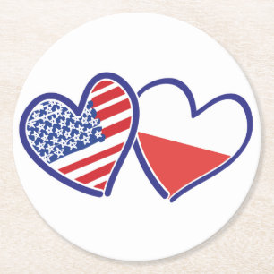 USA-POLEN-FLAG-HEARTS RUNDER PAPPUNTERSETZER