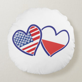 USA-POLEN-FLAG-HEARTS RUNDES KISSEN