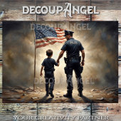 USA Police with Child-Decoupage- Seidenpapier