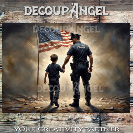 USA Police with Child-Decoupage- Seidenpapier