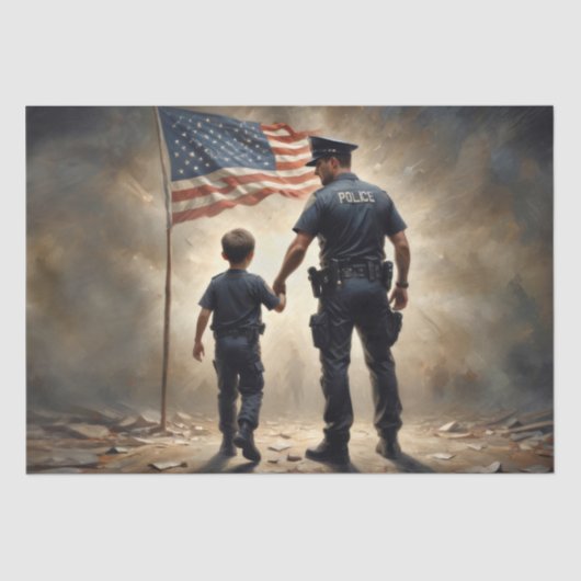 USA Police with Child-Decoupage- Seidenpapier (Vorderseite)