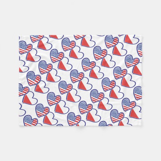 USA-POLISH-FLAG-HEARTS FLEECEDECKE (Vorderseite (Horizontal))