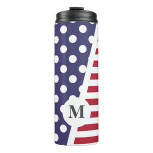 USA Polka Dots and Stripes: Monogramm Thermosbecher