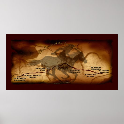 USA Pony Express Map Route Art Poster (Vorne)