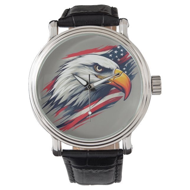 USA Pride Gift – Bald Eagle with American Flag Armbanduhr (Vorderseite)
