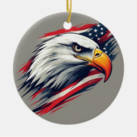 USA Pride Gift – Bald Eagle with American Flag Keramik Ornament (Vorne)