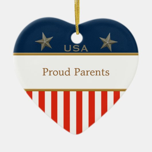 USA Proud Parents Patriotic Heart Frame Keramik Ornament (Vorne)